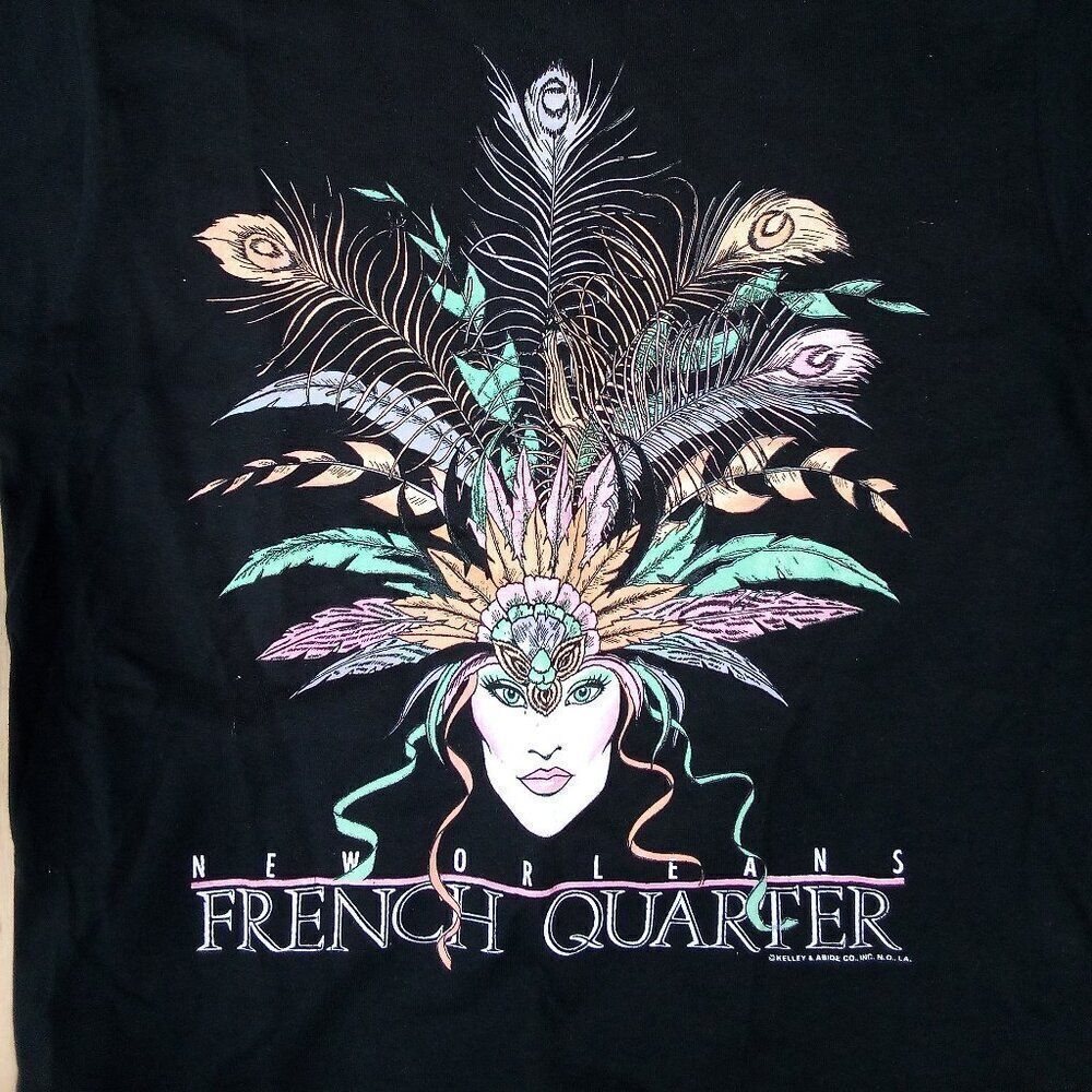 Vintage 90s Mardi Gras French Quarter Mask Illustration T-Shirt